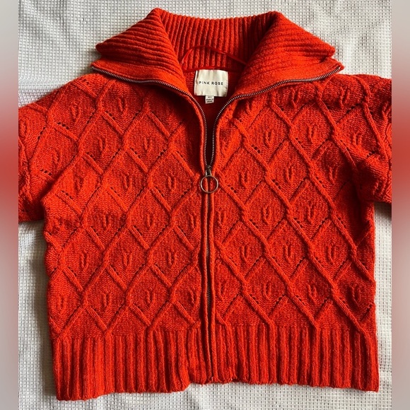 Pink Rose Women’s Orange Cozy Turtleneck Knit Zip Up Sweater Size XS - Picture 2 of 14